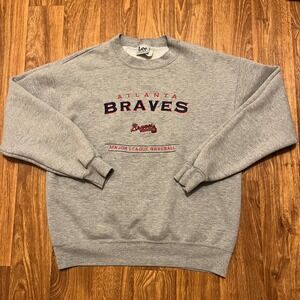 Vintage Atlanta Braves Crewneck Sweatshirt Men Medium Gray Embroidered Pullover